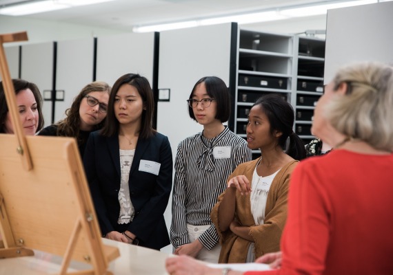 students looking at artwork