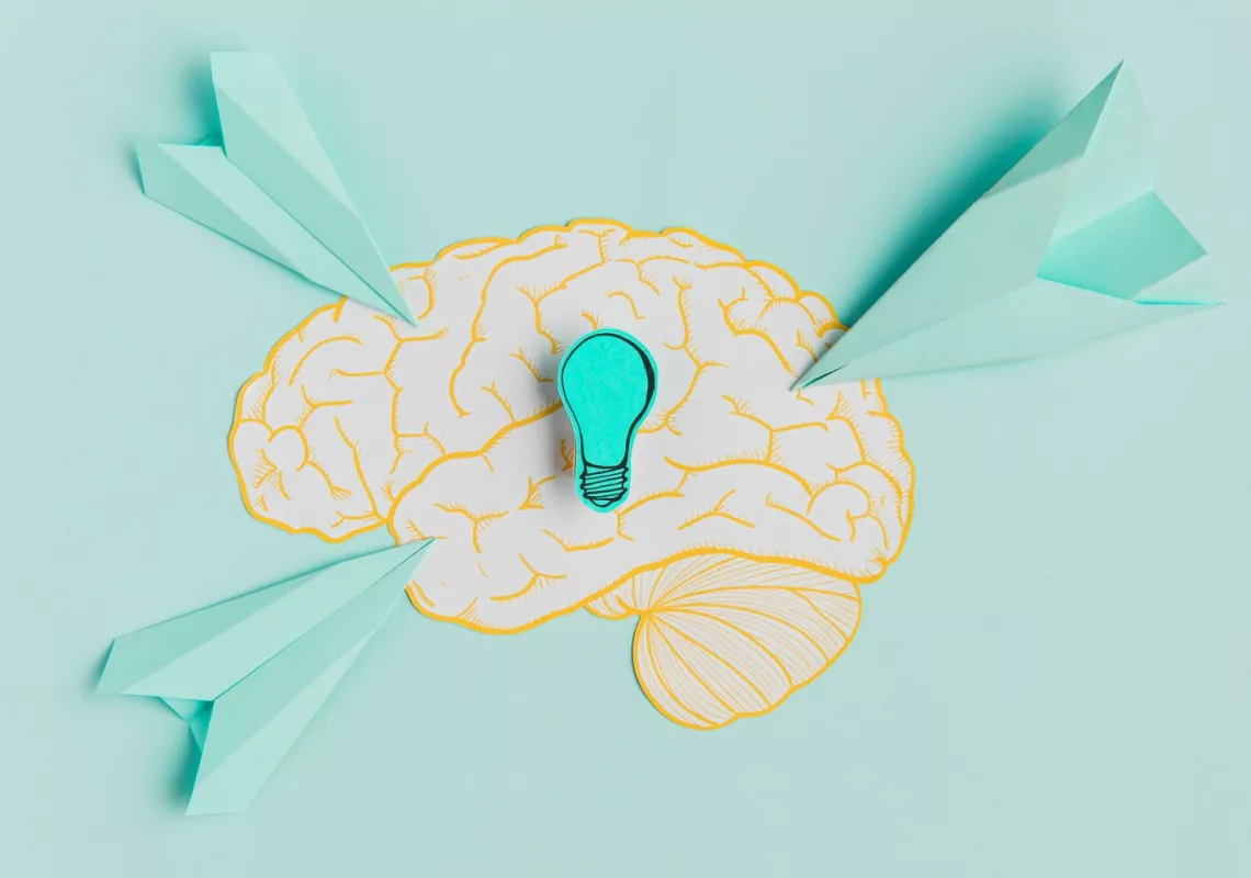  paper-airplanes-pointing-brain stock