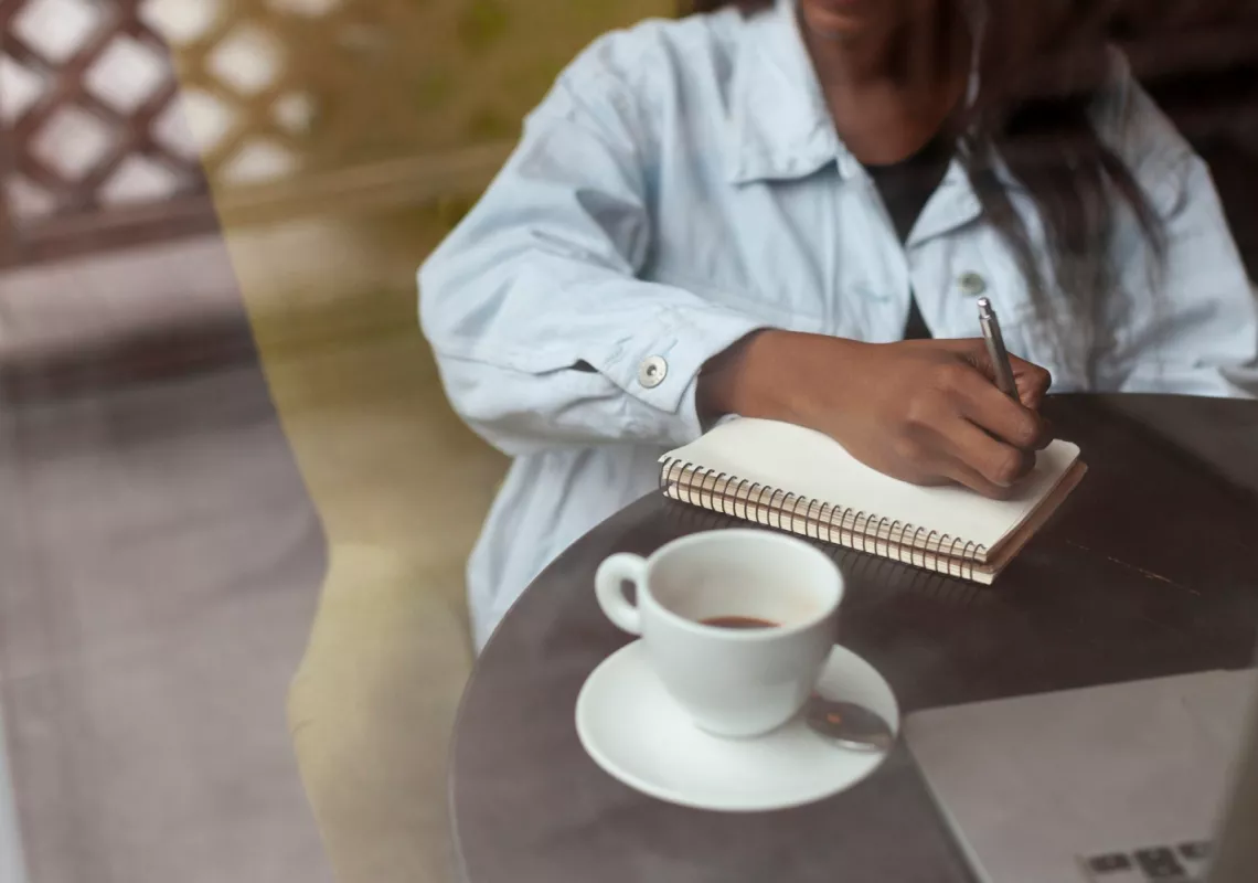 Writing in cafe stock