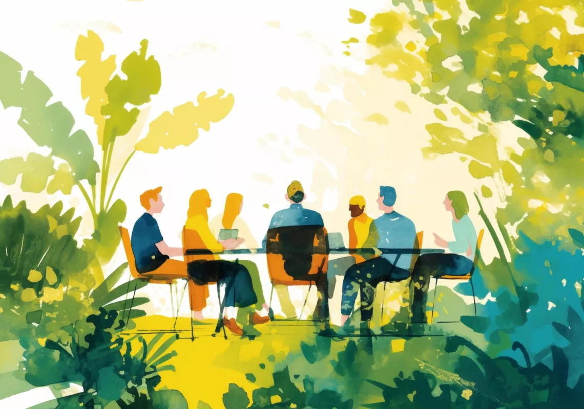 Spring gathering art stock