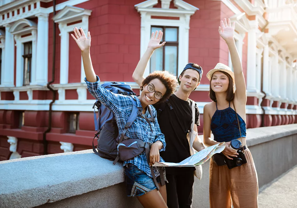 Group of friends waving