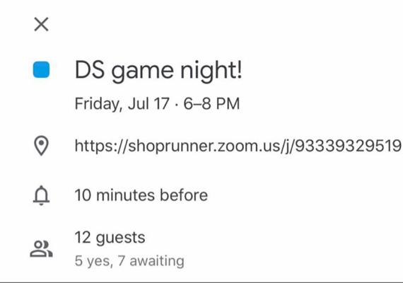 DS game night zoom meeting invite.