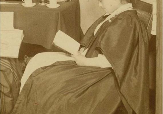 Tsuda Umeko (class of 1890) studying in a dorm room