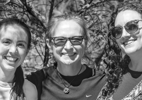 Lisa Traynor, chair and professor of mathematics, gave a talk at Duke University and met with Bryn Mawr alumni Orsola Capovilla-Searle '15 (left) and Ziva Myer, Ph.D. '17 (right).  