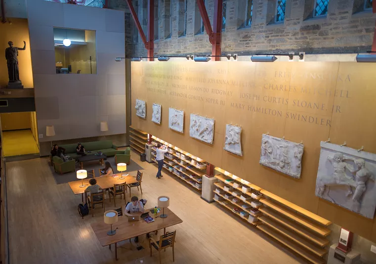 Bryn Mawr's distinguished scholars in Archaeology, Classics, and History of Art are recognized on the atrium wall of Carpenter Library.
