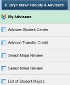 Advisor Center Advisee Menu