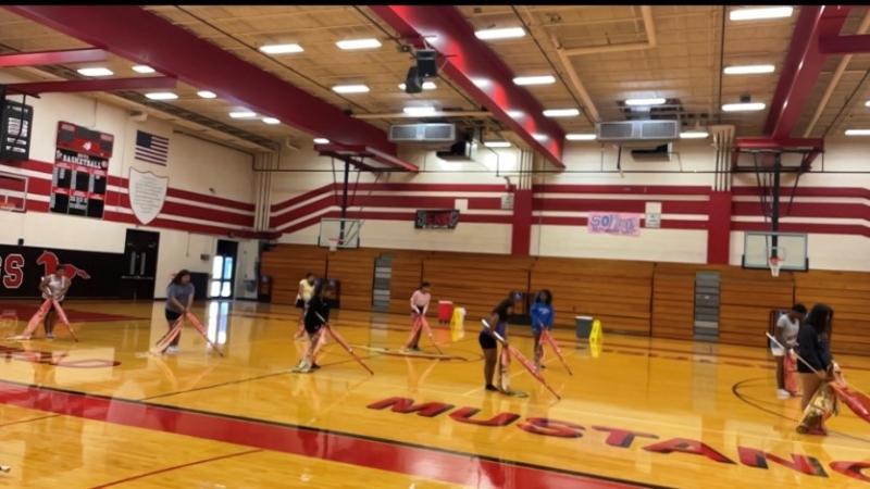 Drill practice for color guard