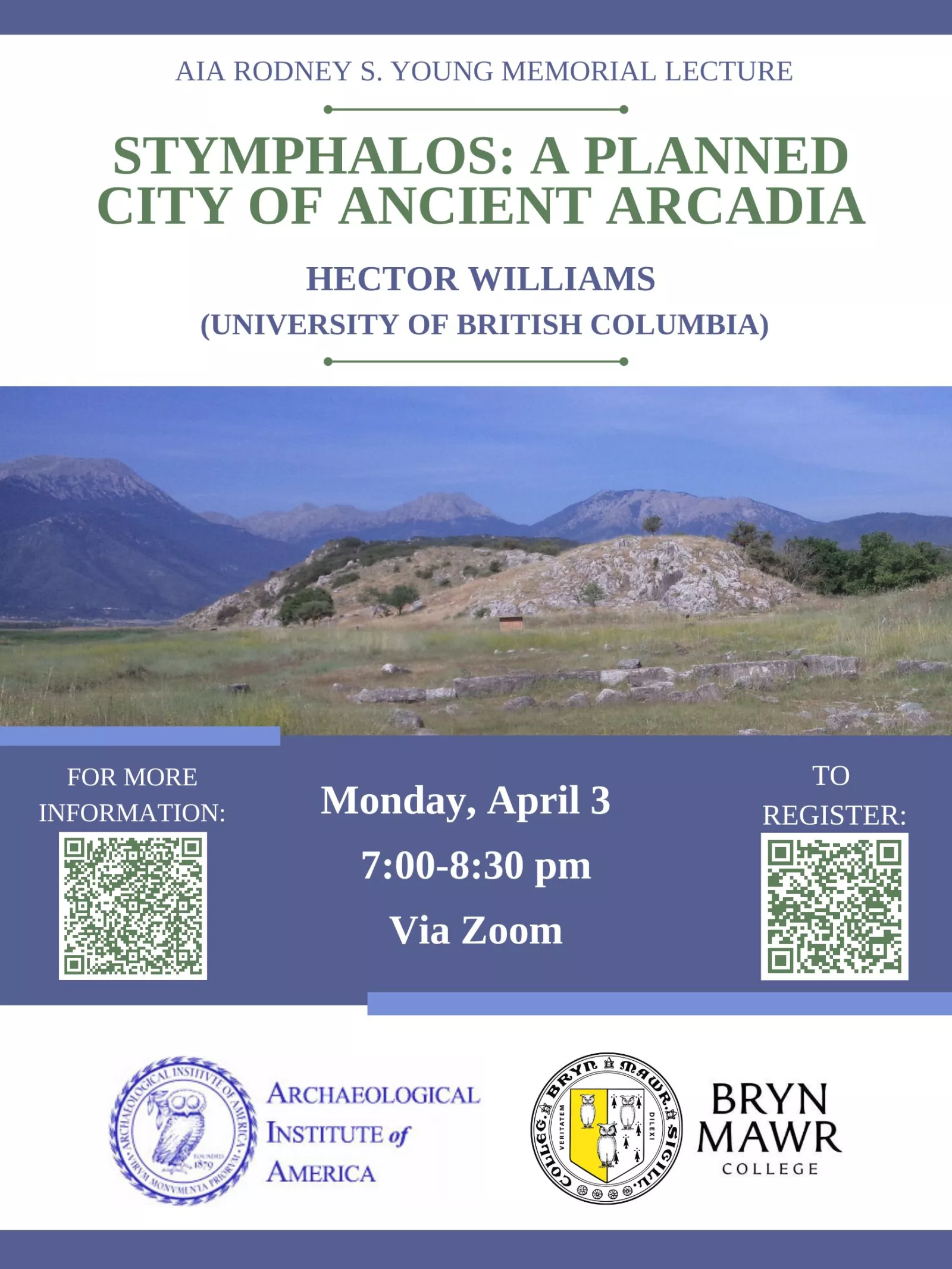 Event poster with images of mountains and QR codes