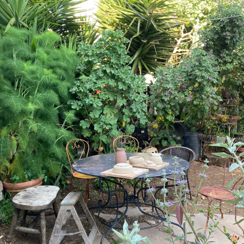 Herb garden with pottery