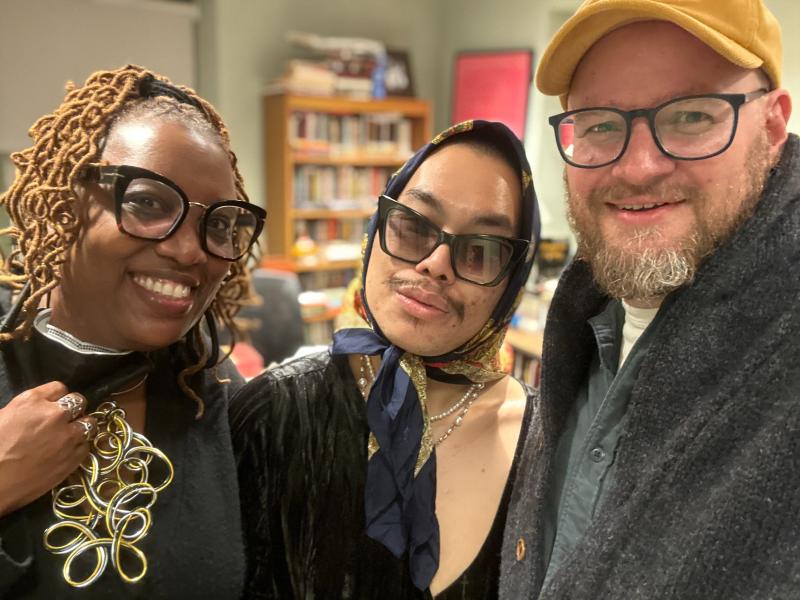 Deesha Philyaw, Paul Tran, and Prof. Daniel Torday pose for a selfie