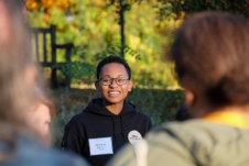 Black at Bryn Mawr Tour Guide speaking to parents