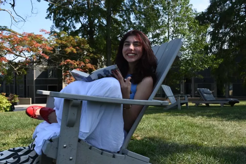 Rana Rastegari '26 in front of Erdman Dorm