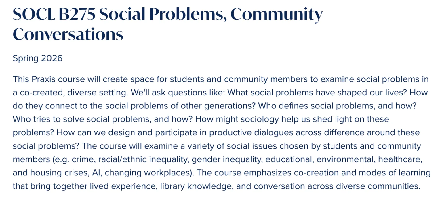 Course Description for SOCL B275 Social Problems, Community Conversations