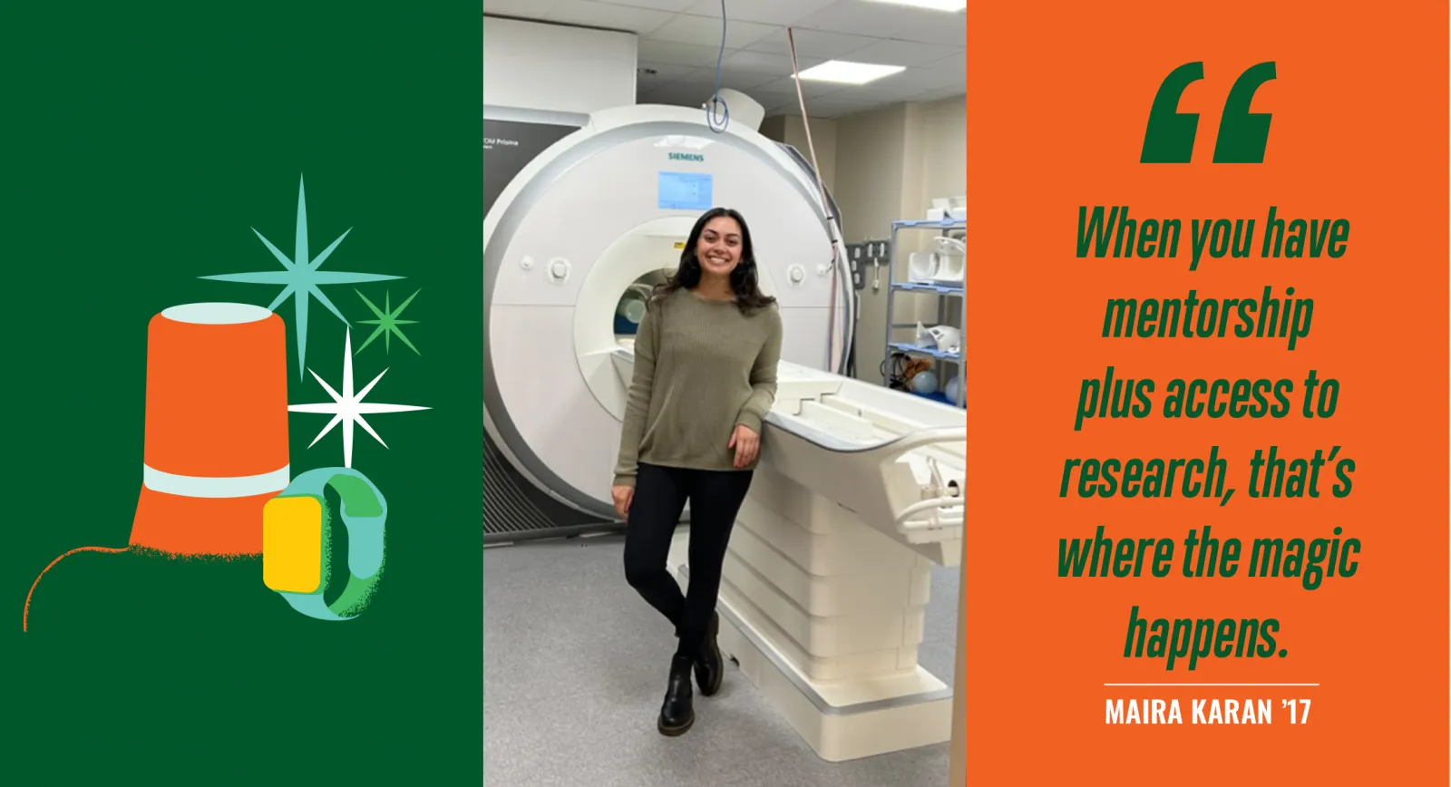 Maira Karan photographed beside an MRI