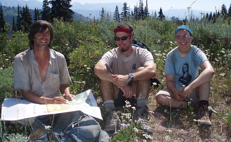 Arlo Weil, Adolf Yonkee, and a student in the field