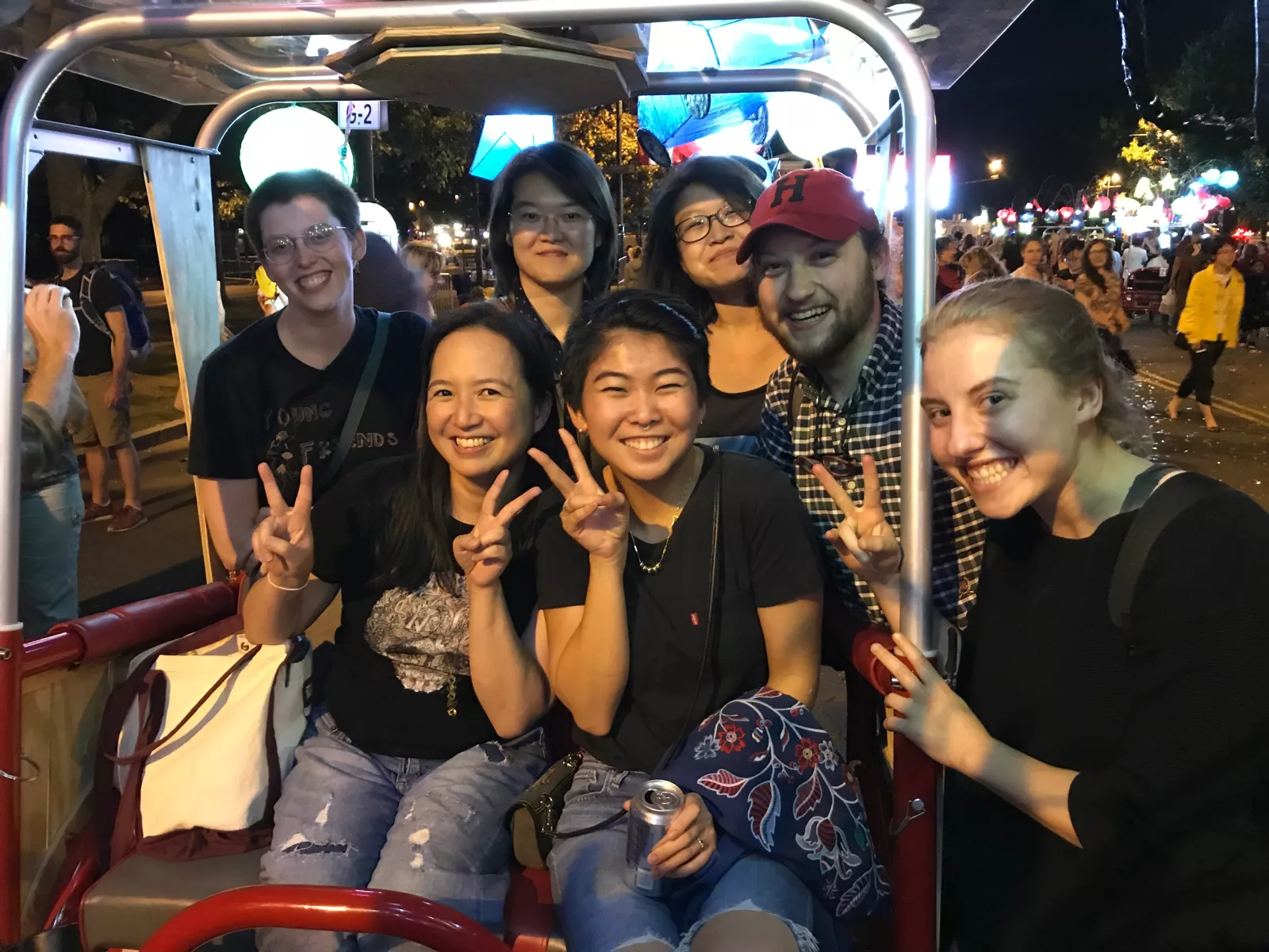 Dr. Kwa and her students in a pedicab