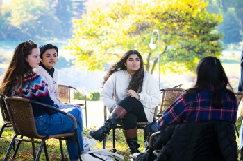 students gathered and talking