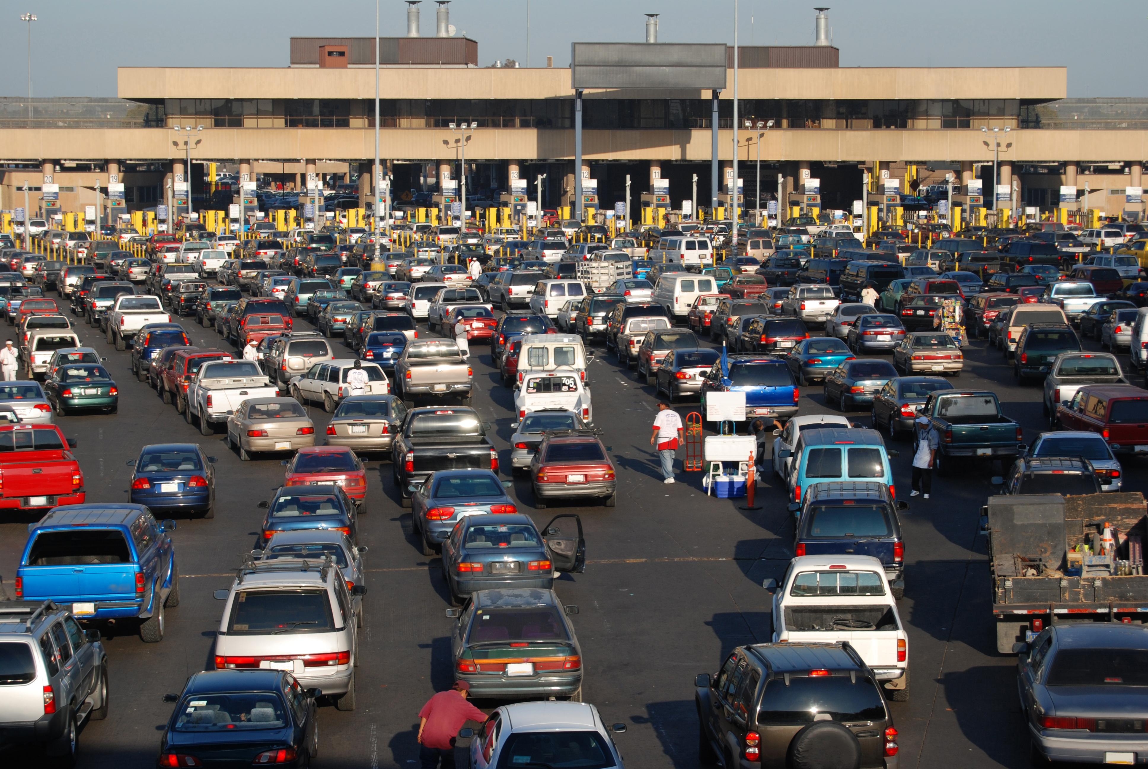 Traffic waiting to cross the border